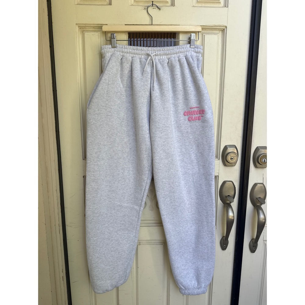 White Fox Boutique Comfort Club Grey Marl Pink Sweatpants Joggers Size Medium